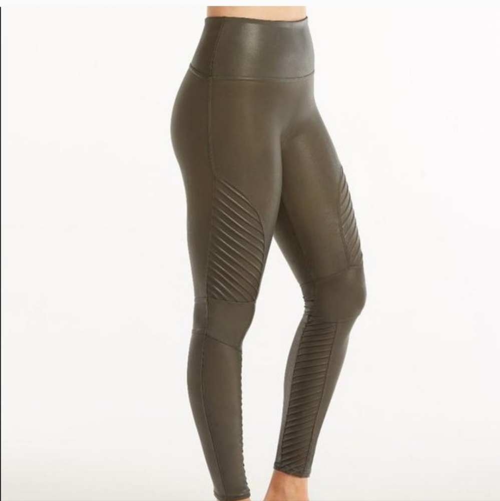 Spanx Faux Leather Moto Leggings Gunmetal